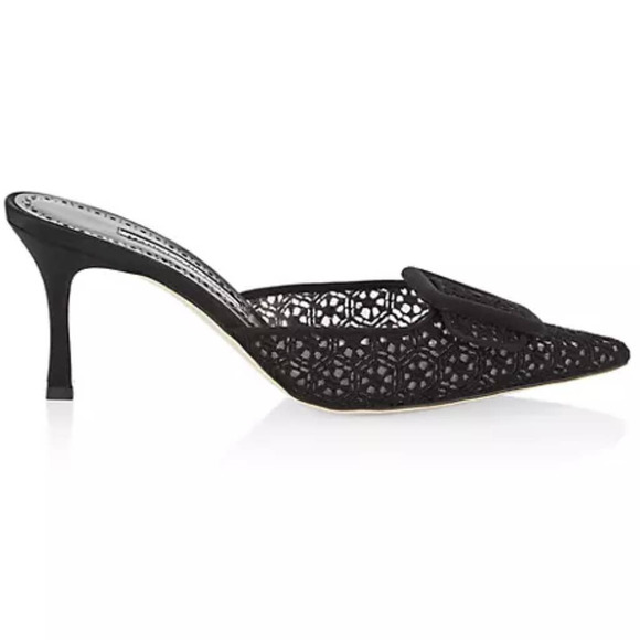 Manolo Blahnik Black Lace up Mules
